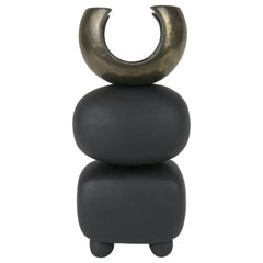 Matte Brown Hand Built Ceramic TOTEM w/ Gold Crown on Soft Cube & Oval Forms