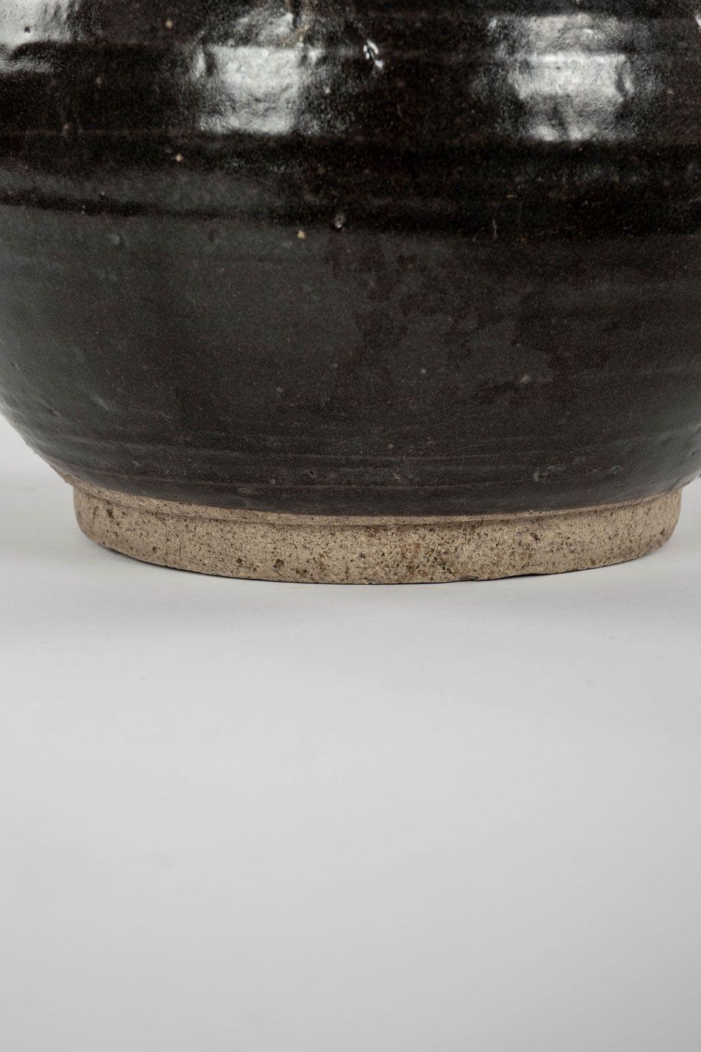 Primitive Matte Dark Brown Glazed Lamp from Antique Chinese Oil Jar