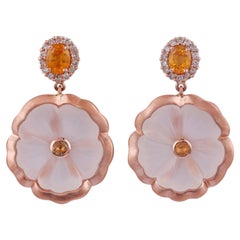 Matte Finish 14 Kt Rose Gold Earring With Multi-Sapphire, Crystle & Diamond