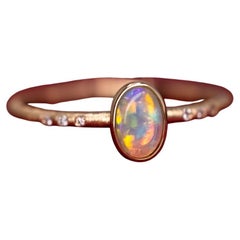Matte Finish Engagement Ring Crystal Opal Diamond 18K Yellow Gold