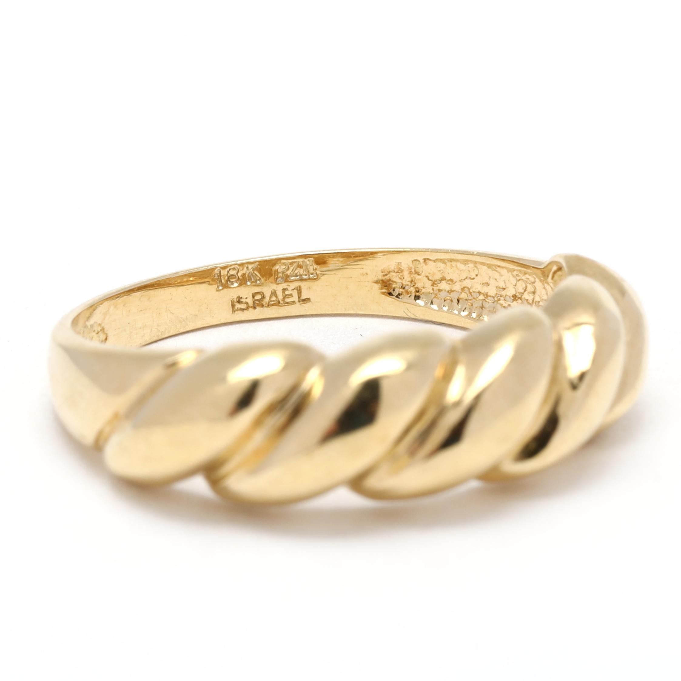 Matte Finish Gold Croissant Ring, 18k Yellow Gold, Ring, Domed Band, Stackable In Good Condition For Sale In McLeansville, NC