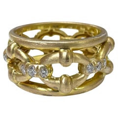 Matte Finished  14K Yellow Gold Diamond Eternity Band Size 7