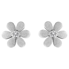 Matte Finished .925 Sterling Silver Diamond Accent Flower Hoop Stud Earring