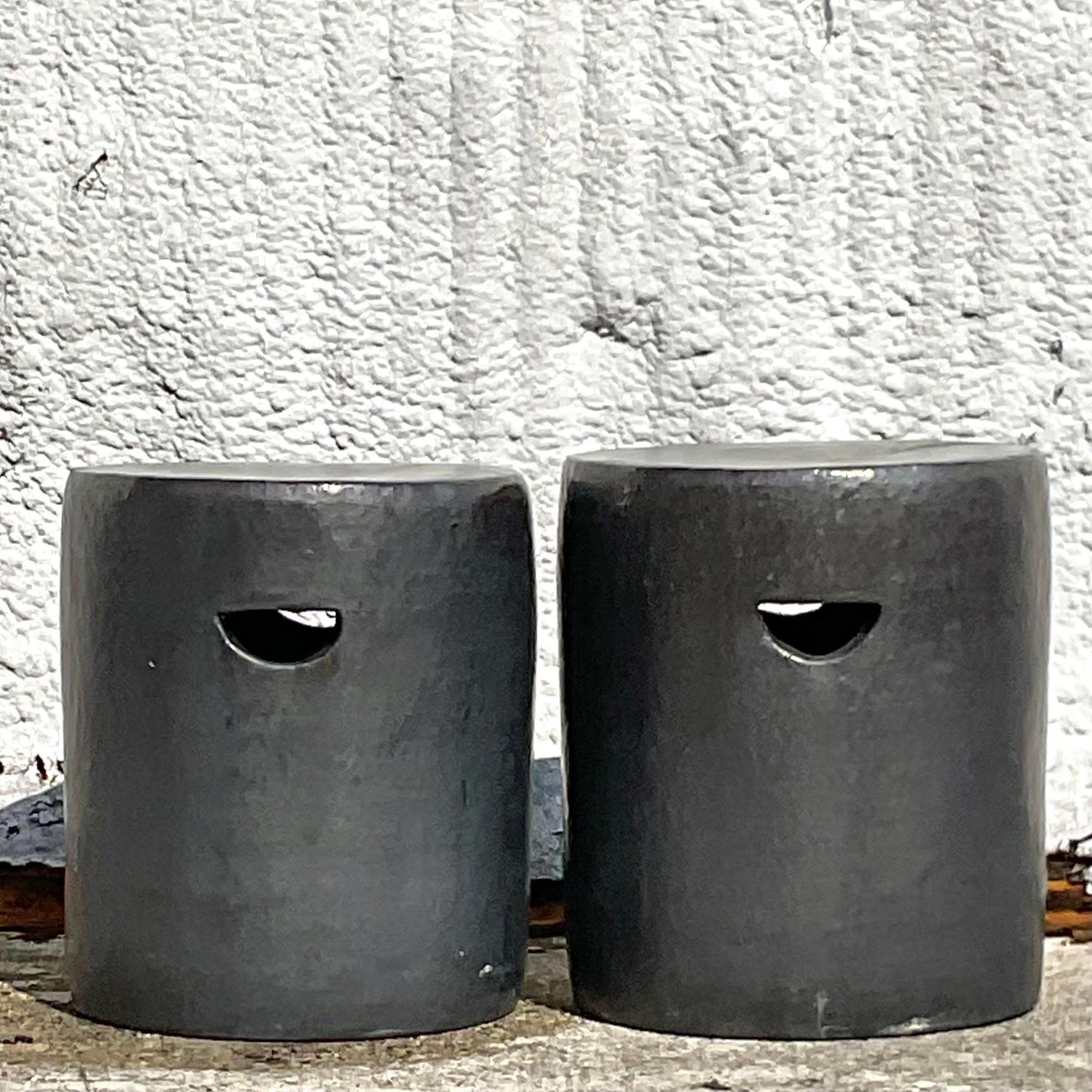 Matte Glazed Ceramic Garden Stools - a Pair 1