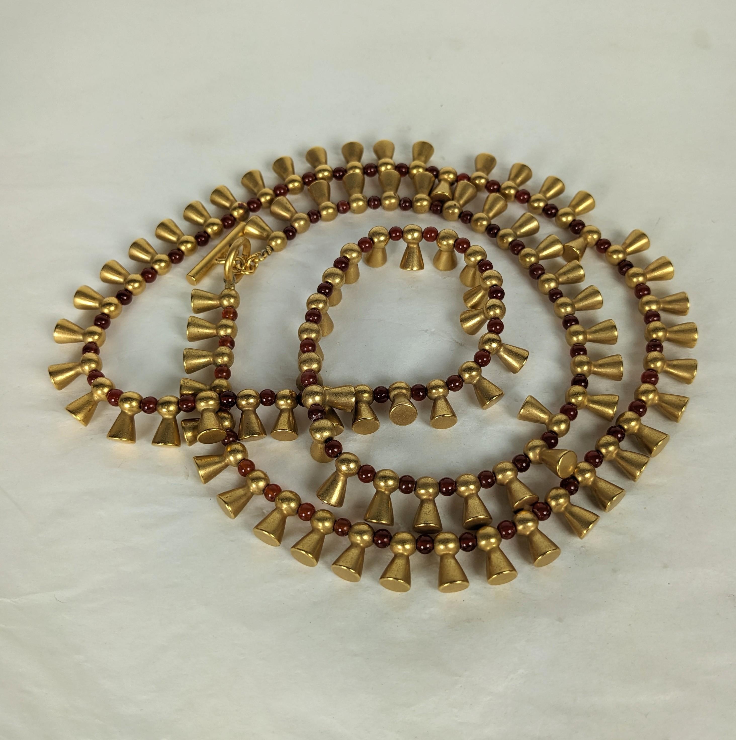 Matte Gold and Carnelian Pate de Verre Necklace, Varga In Excellent Condition For Sale In New York, NY