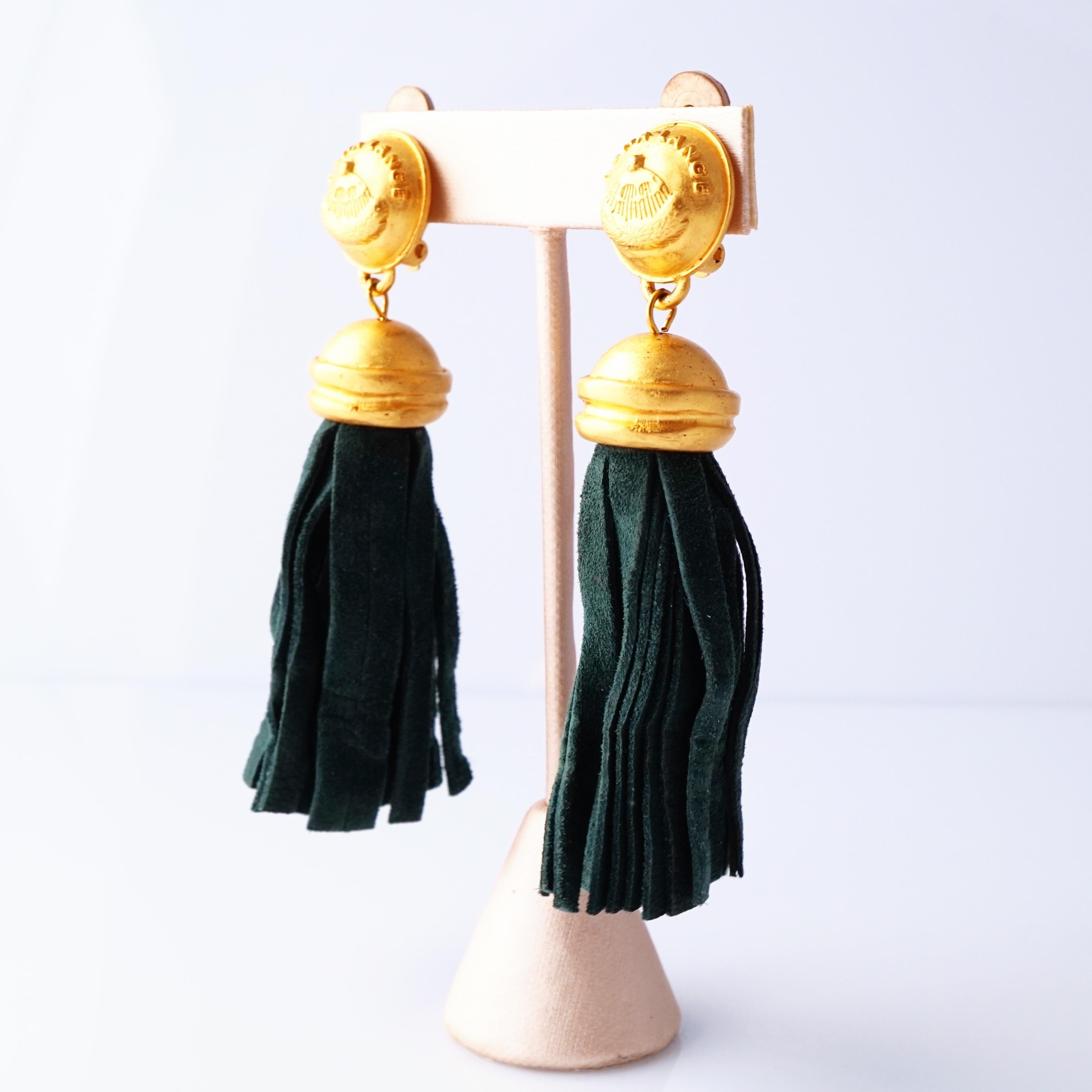 Moderne Boucles d'oreilles à pompons en daim mat, or et vert, Rena Lange, années 1990 en vente