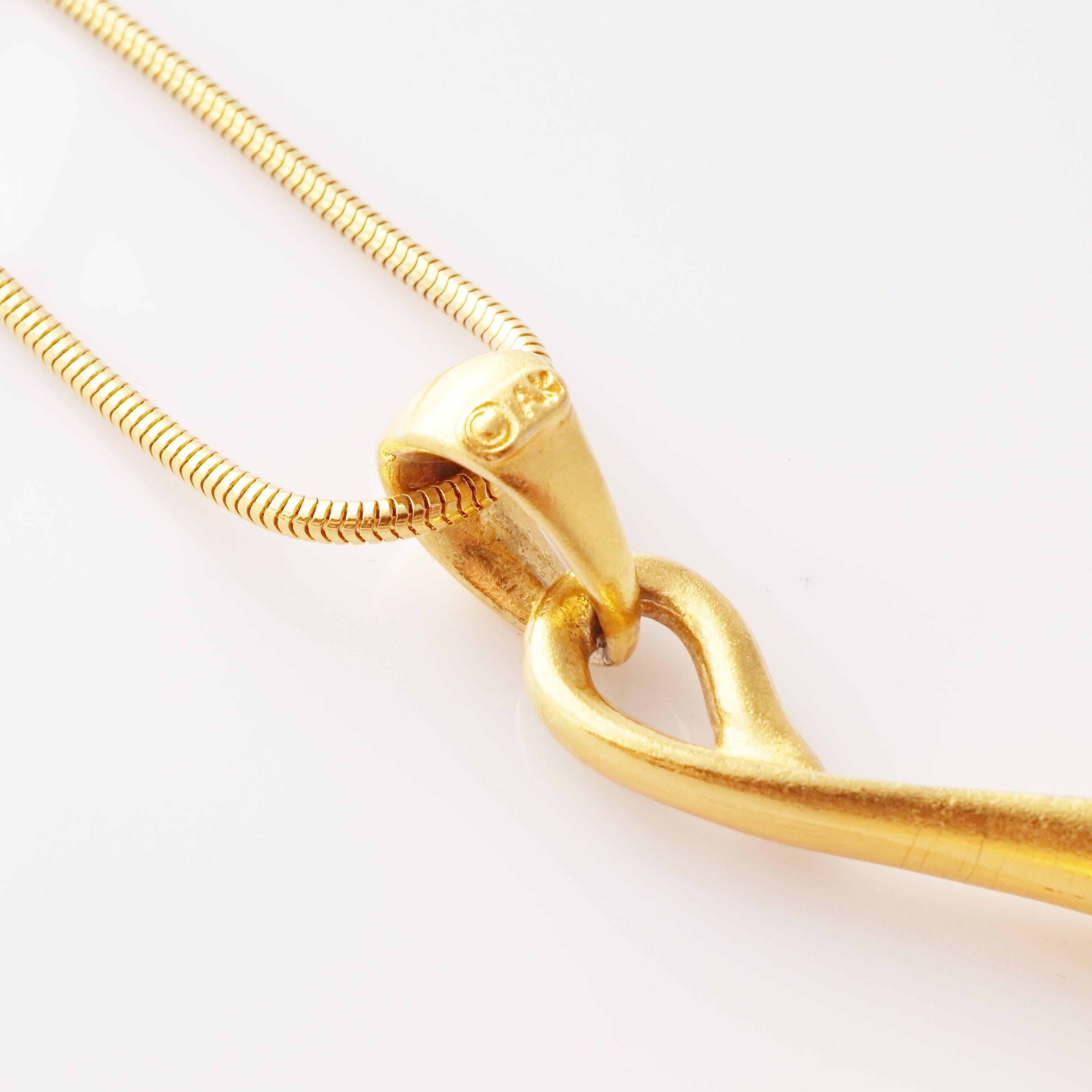 Matte Gold Swirl Pendant Necklace By Anne Klein, 1980s In Good Condition For Sale In McKinney, TX