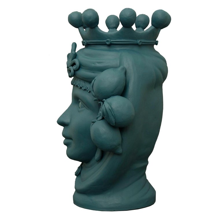 Matte Green Sicilian Terracotta Vase Designed by Stefania Boemi For