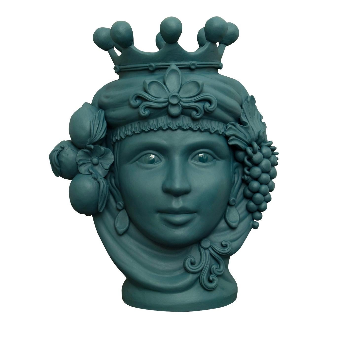 Mattgrüne sizilianische Terrakotta-Vase entworfen von Stefania Boemi (Moderne) im Angebot