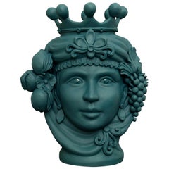 Matte Green Sicilian Terracotta Vase Designed by Stefania Boemi