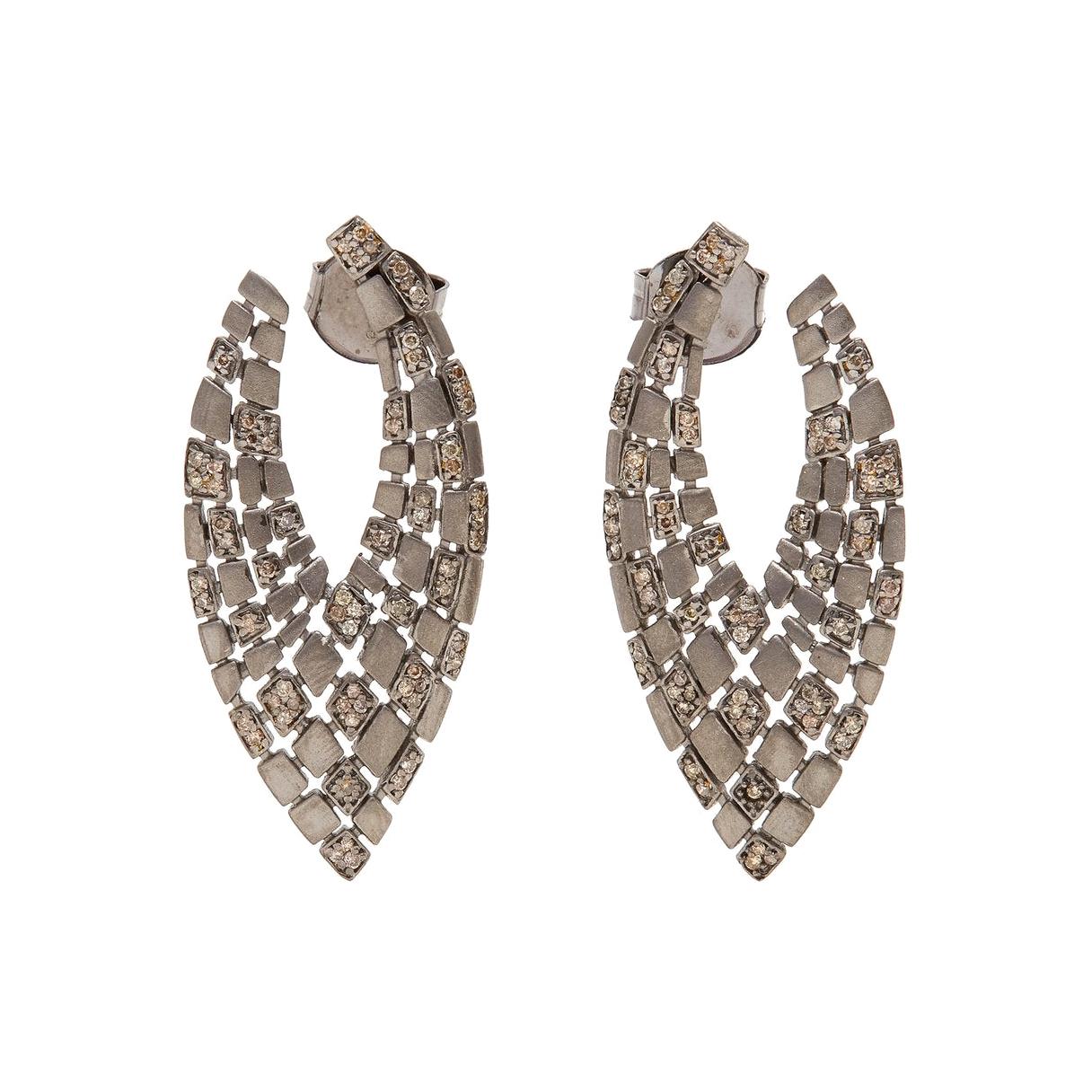 Matte Grey Diamond 'V' Earrings For Sale