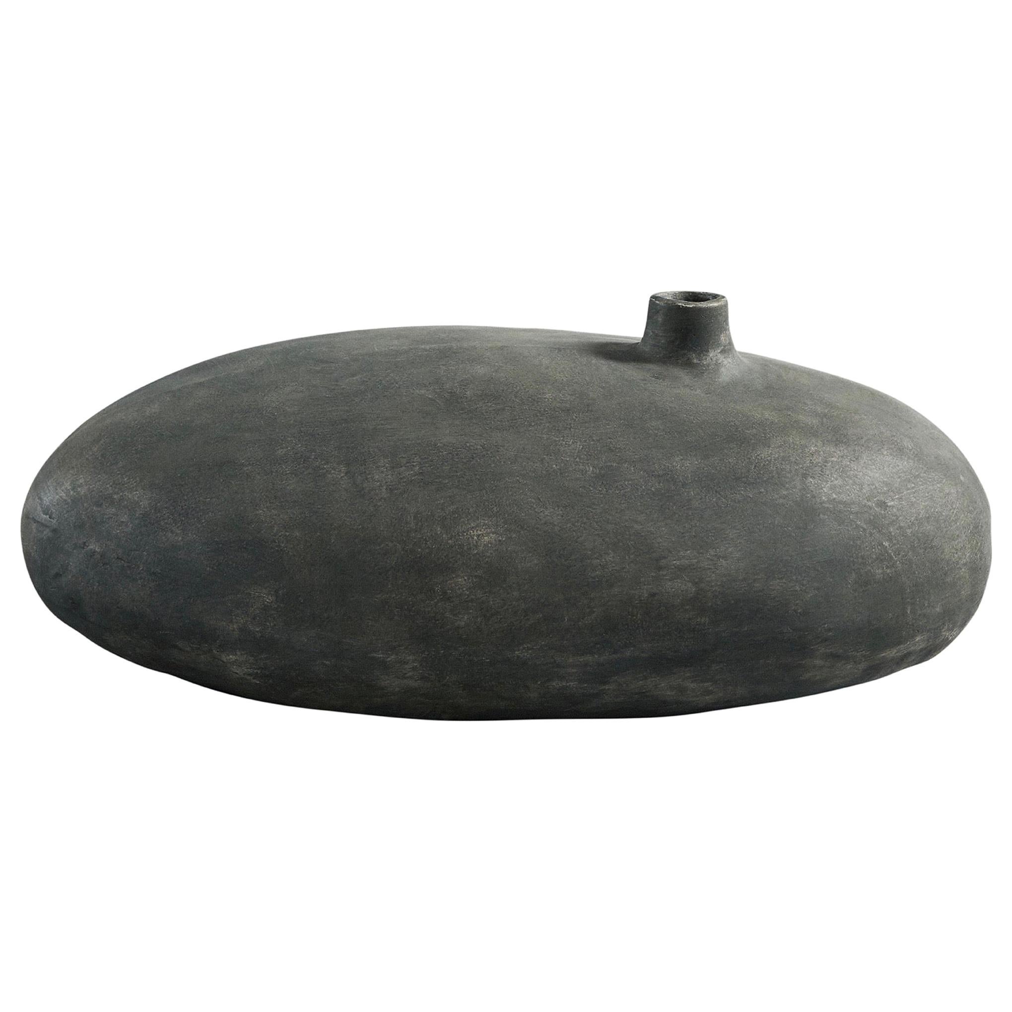 Matte Grey Large Globe Shape Off Center Spout Vase, Denmark, Contemporary