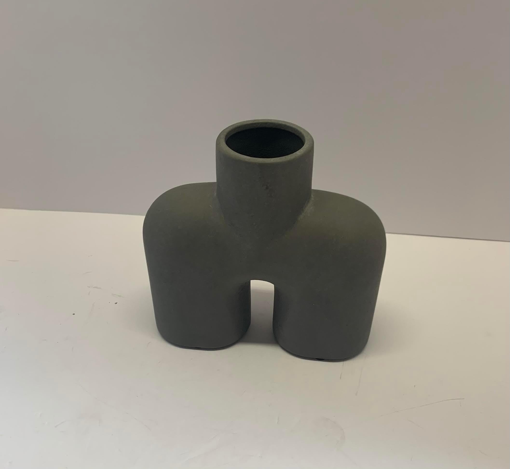Contemporary Danish design matte grey finish vase with single top spout and two bottom spouts.
Very sculptural in design.
Three available.
 