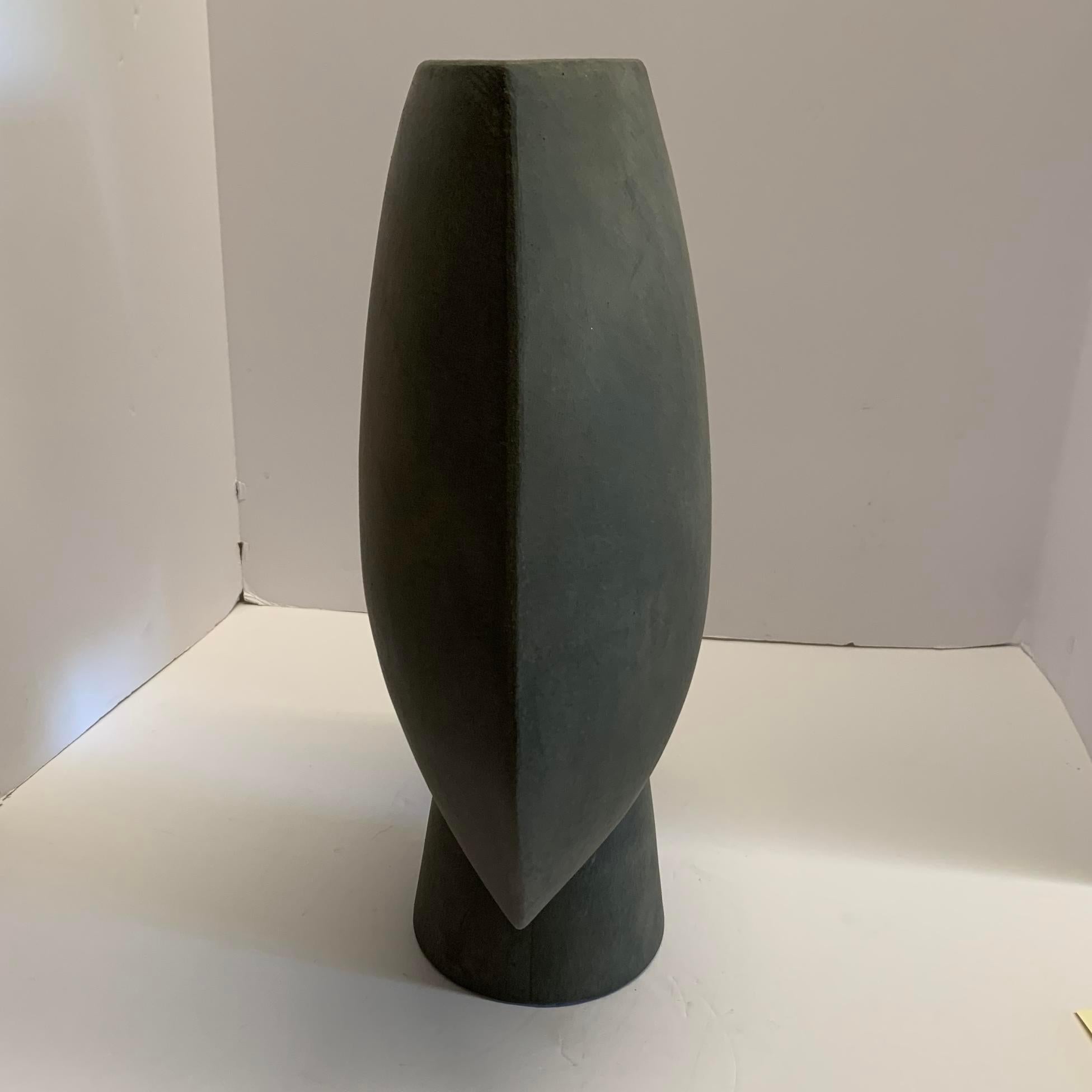 Chinese Matte Grey Tall Arrow Shaped Danish Design Vase, China, Contemporary For Sale