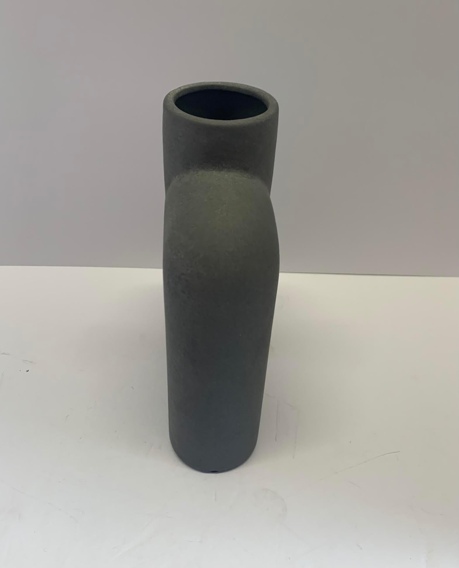 Ceramic Matte Grey Tall Single Top Spout Danish Design Vase, China, Contemporary For Sale