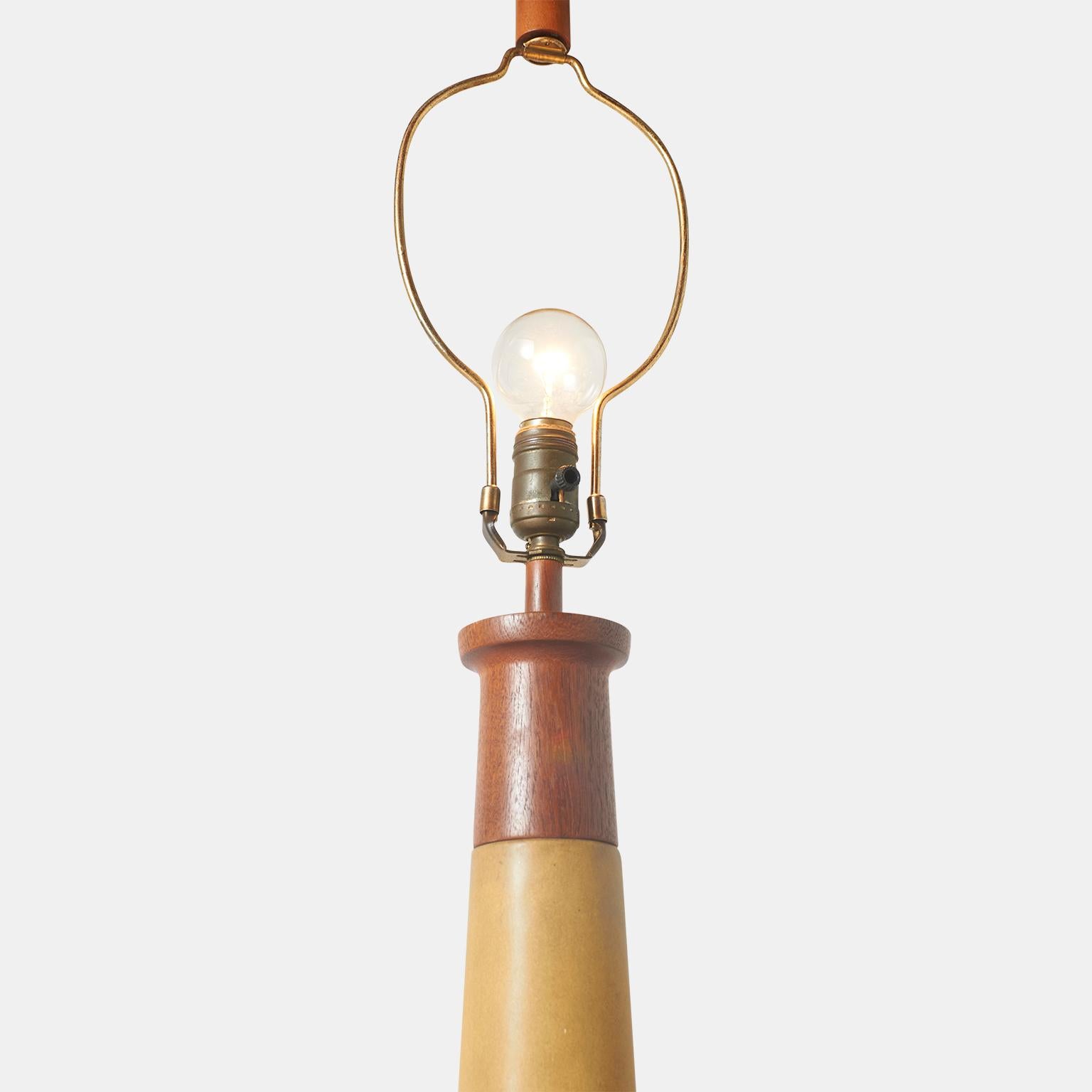 American Matte Olive Stoneware Table Lamp by Gordon & Jane Martz For Sale