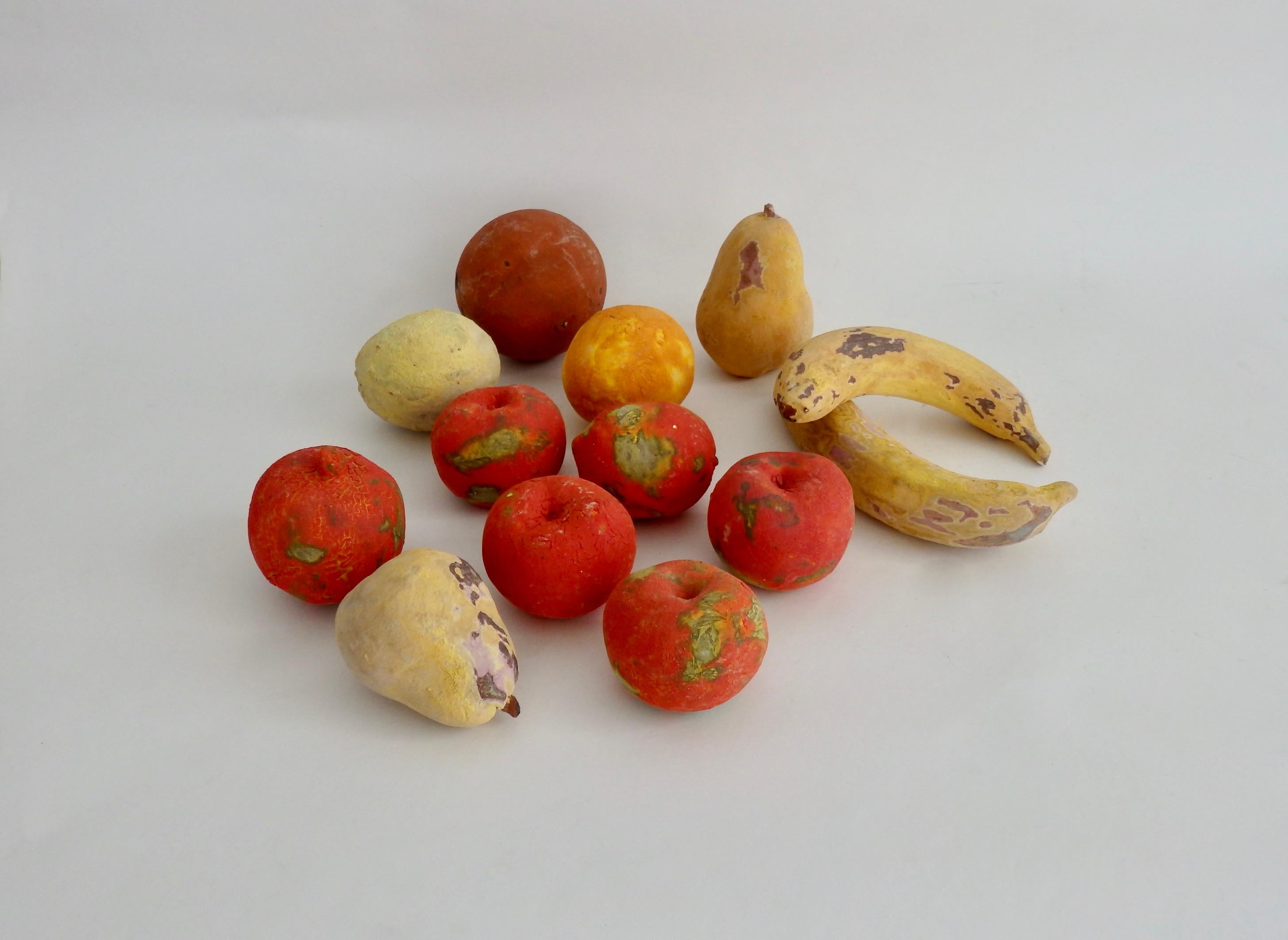 Folk Art Handmade Matte Glazed Bisque Fruit Sculptures