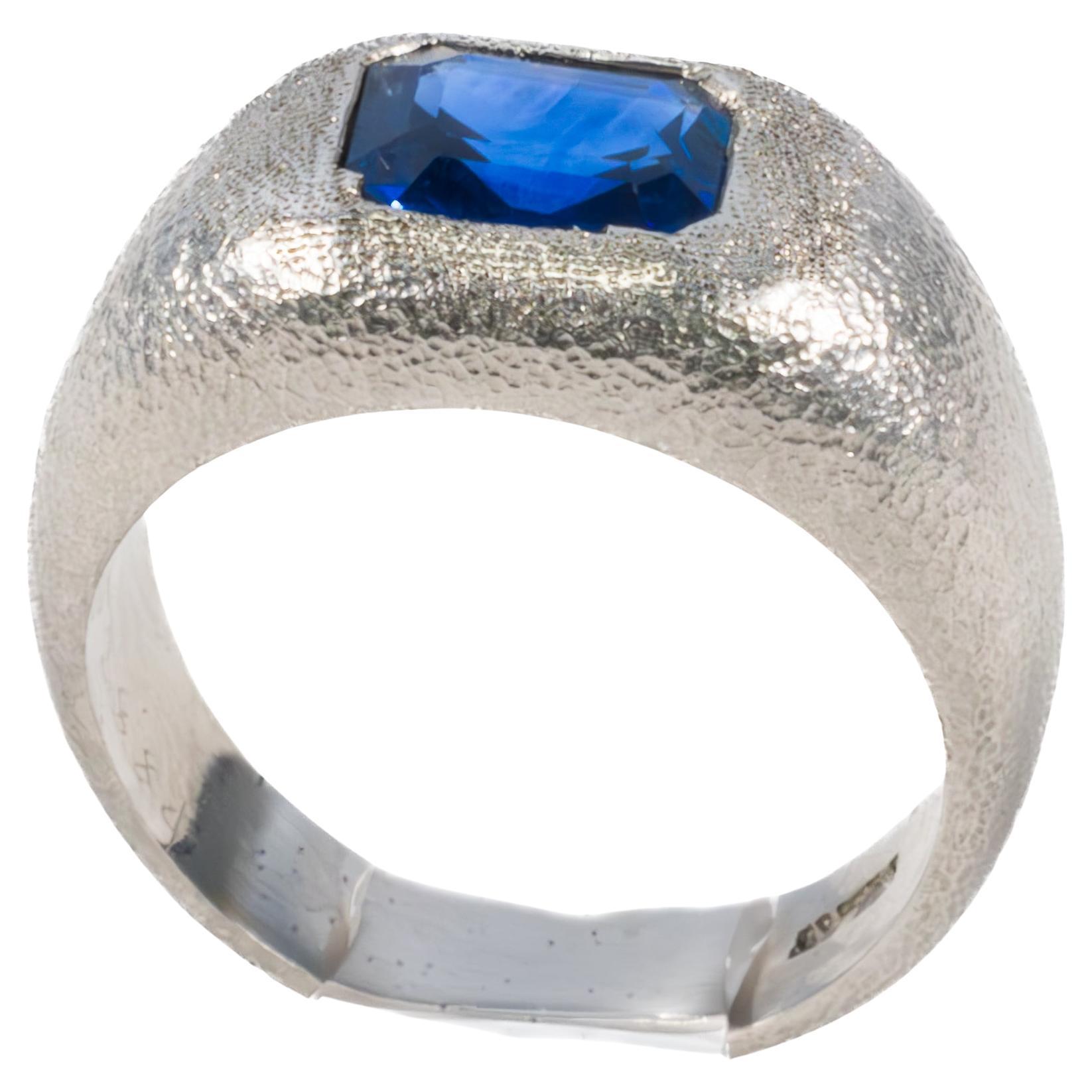 Matte Platinum Solitaire Sapphire Ring