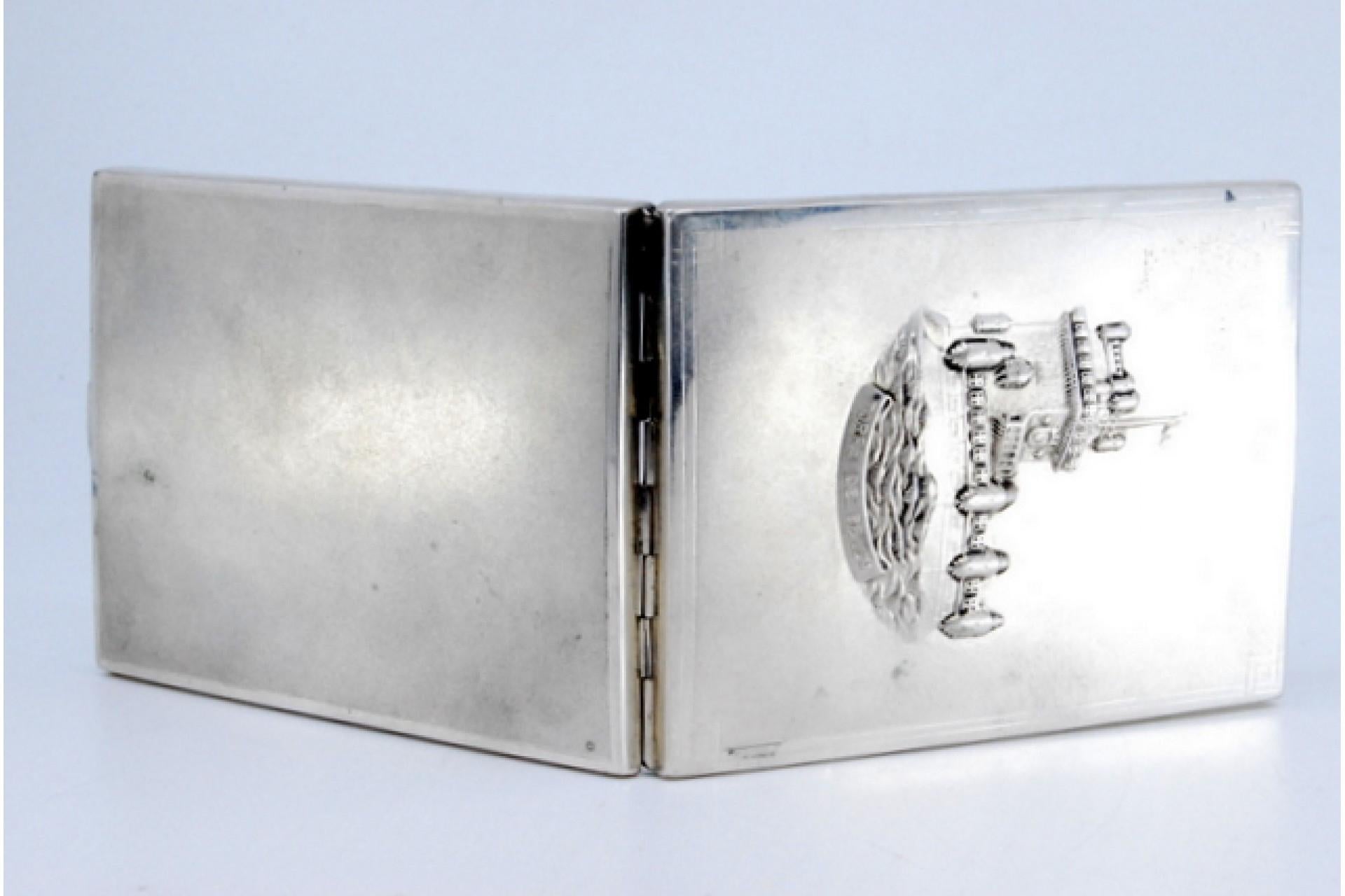 20th Century Matte silver case with Belém Tower relief on hinged lid For Sale