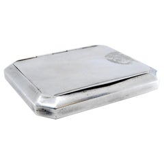 Matte silver cigarette case with cut corners, paper holder and hinged lid