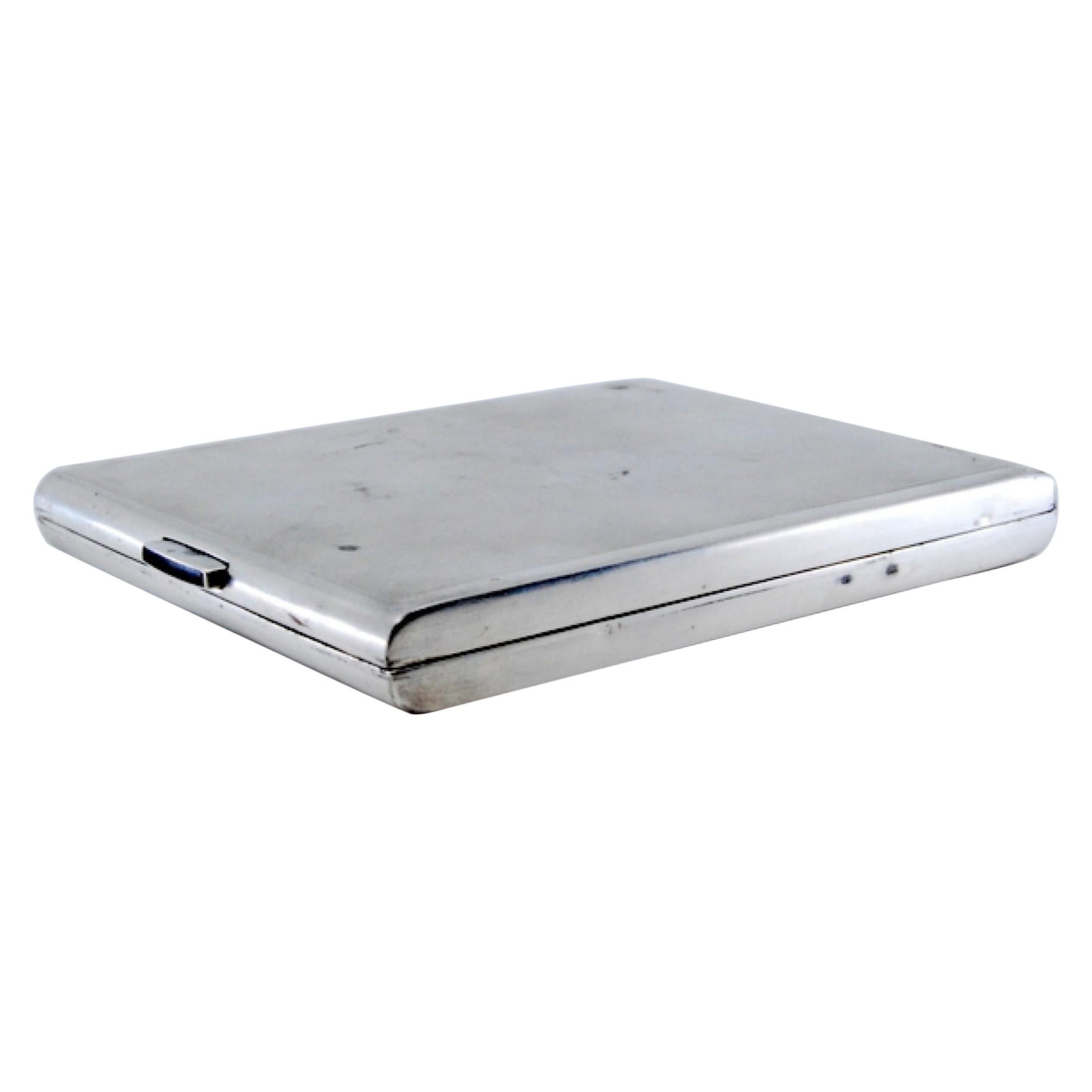 Matte silver cigarette case with gold interior and hinged lid
