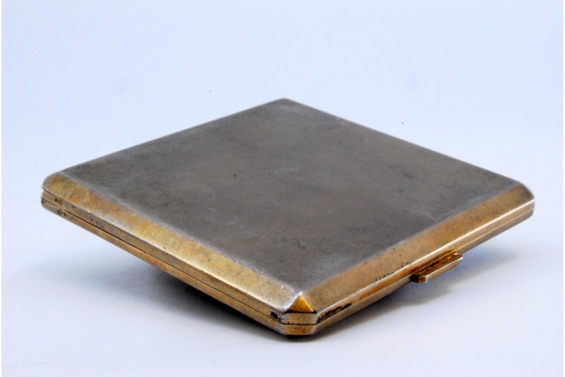 European Matte silver toiletry box with mirror and gold interior For Sale