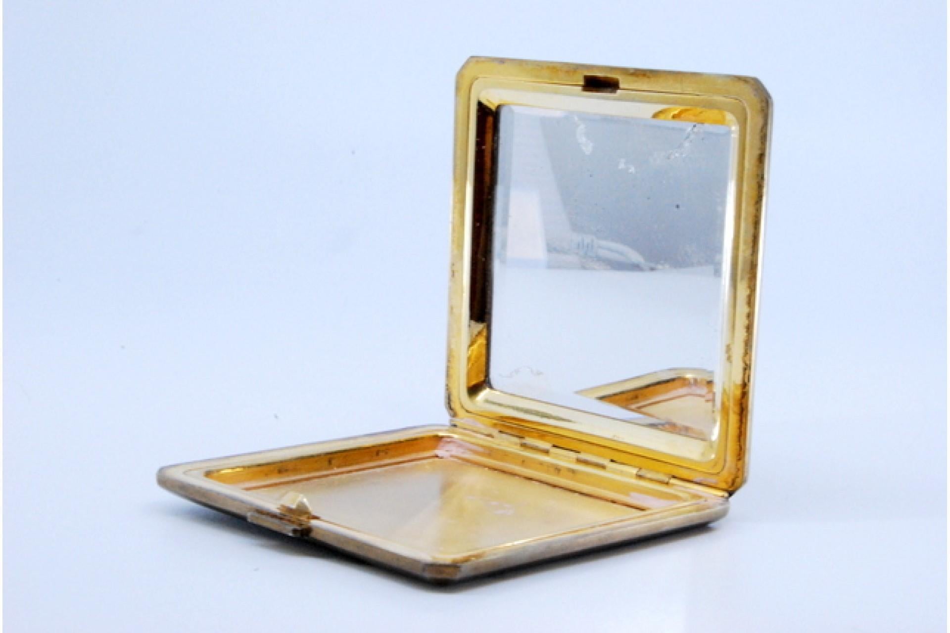 Matte silver toiletry box with mirror and gold interior For Sale 1