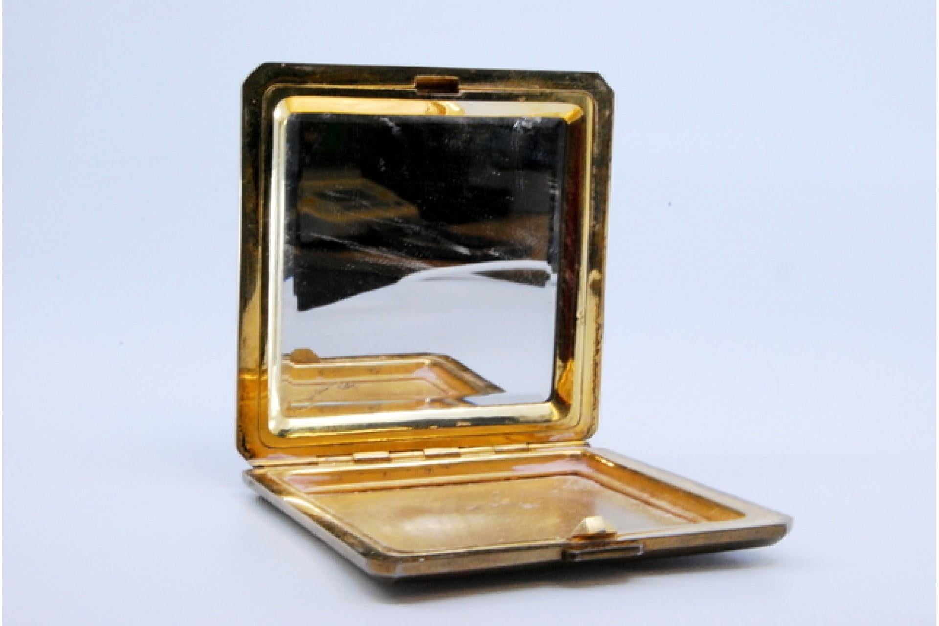 Matte silver toiletry box with mirror and gold interior For Sale 2
