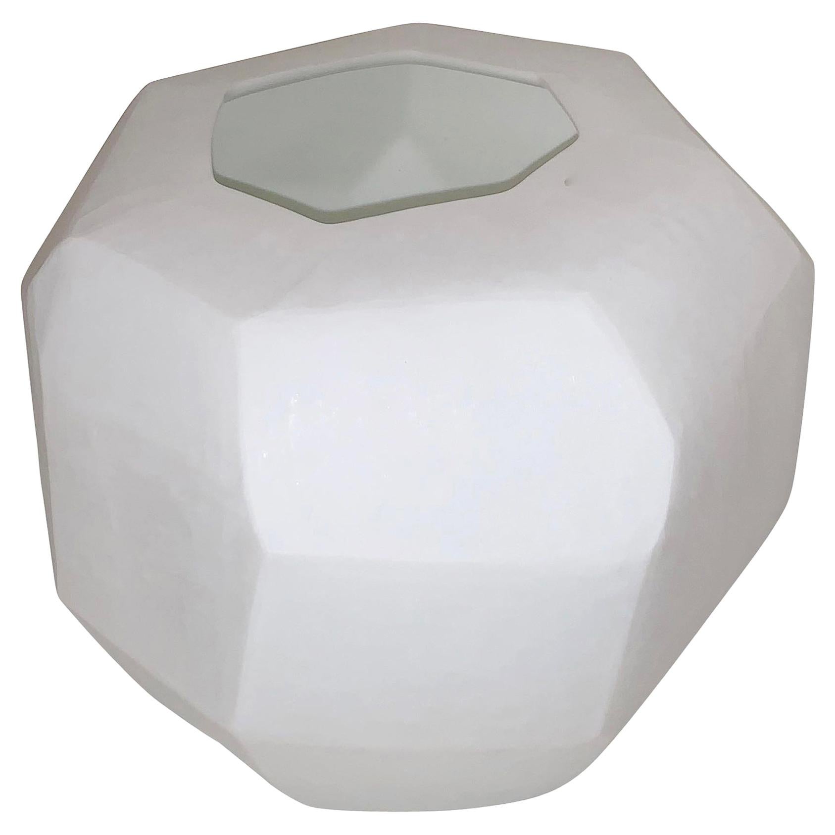 Matte White Glass Cubist Shape Vase, Romania, Contemporary For Sale