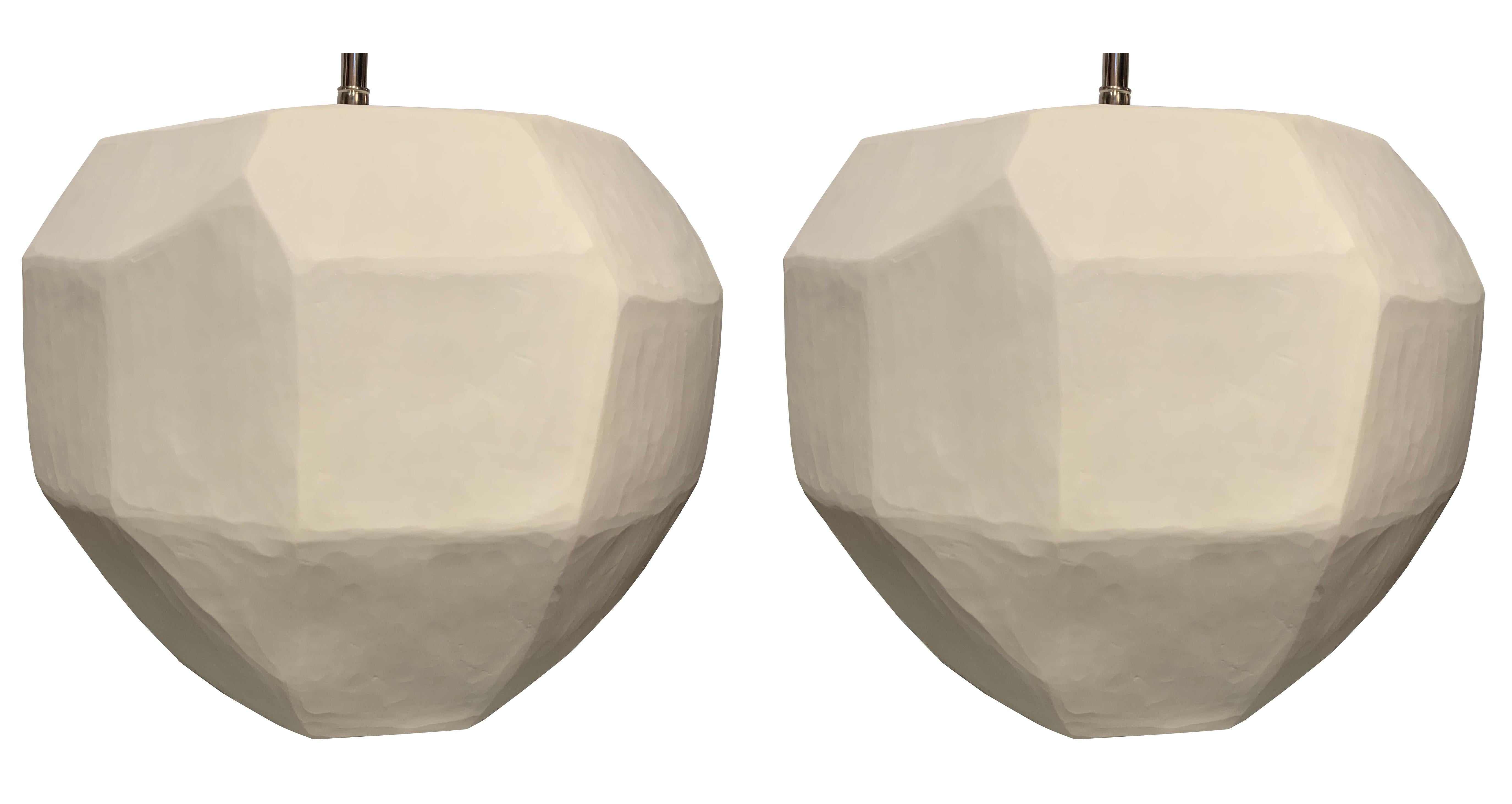 Romanian Matte White Glass Pair of Cubist Lamps, Romania, Contemporary For Sale