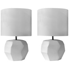 Matte White Glass Pair of Cubist Lamps, Romania, Contemporary