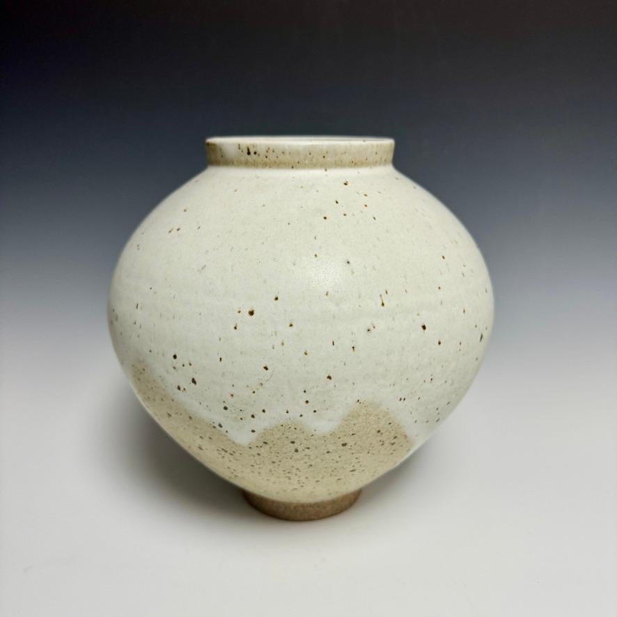 Modern Matte White Speckled Ceramic Moon Jar by Jason Fox For Sale