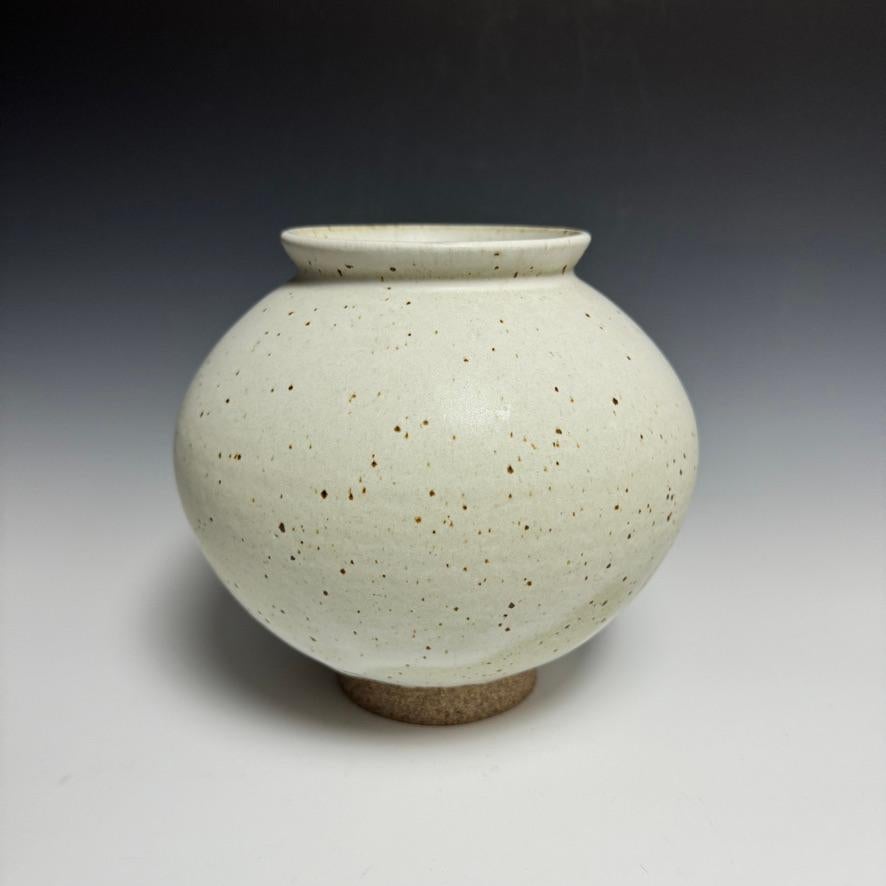 Modern Matte White Speckled Ceramic Moon Jar by Jason Fox For Sale
