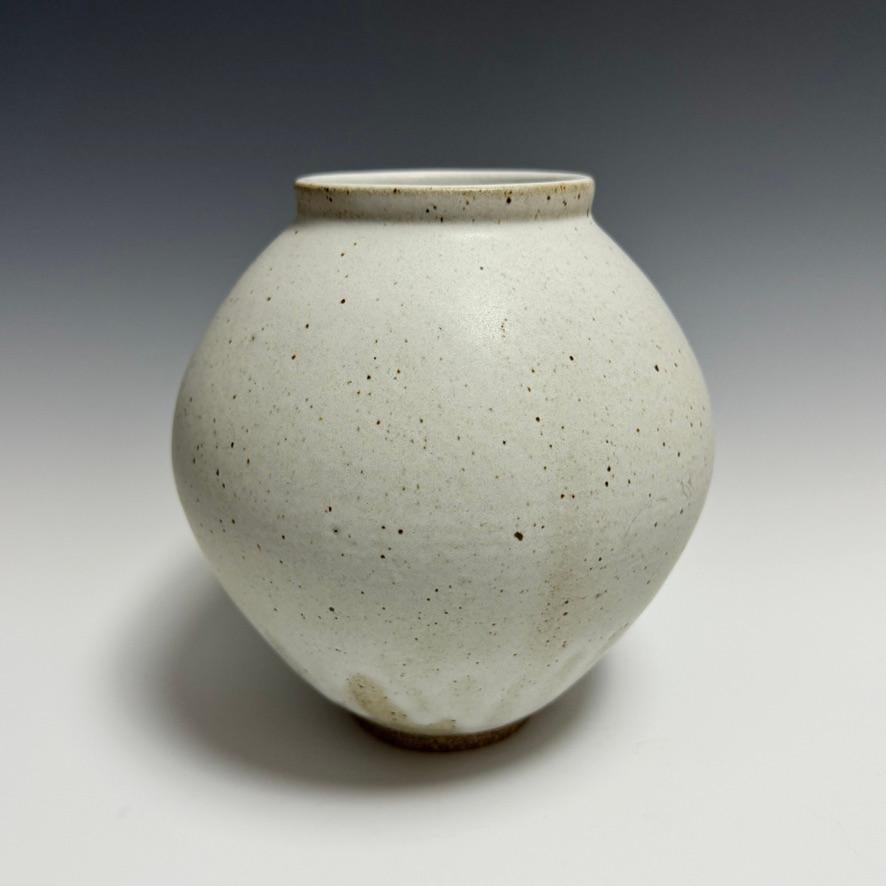 Modern Matte White Speckled Ceramic Moon Jar by Jason Fox For Sale