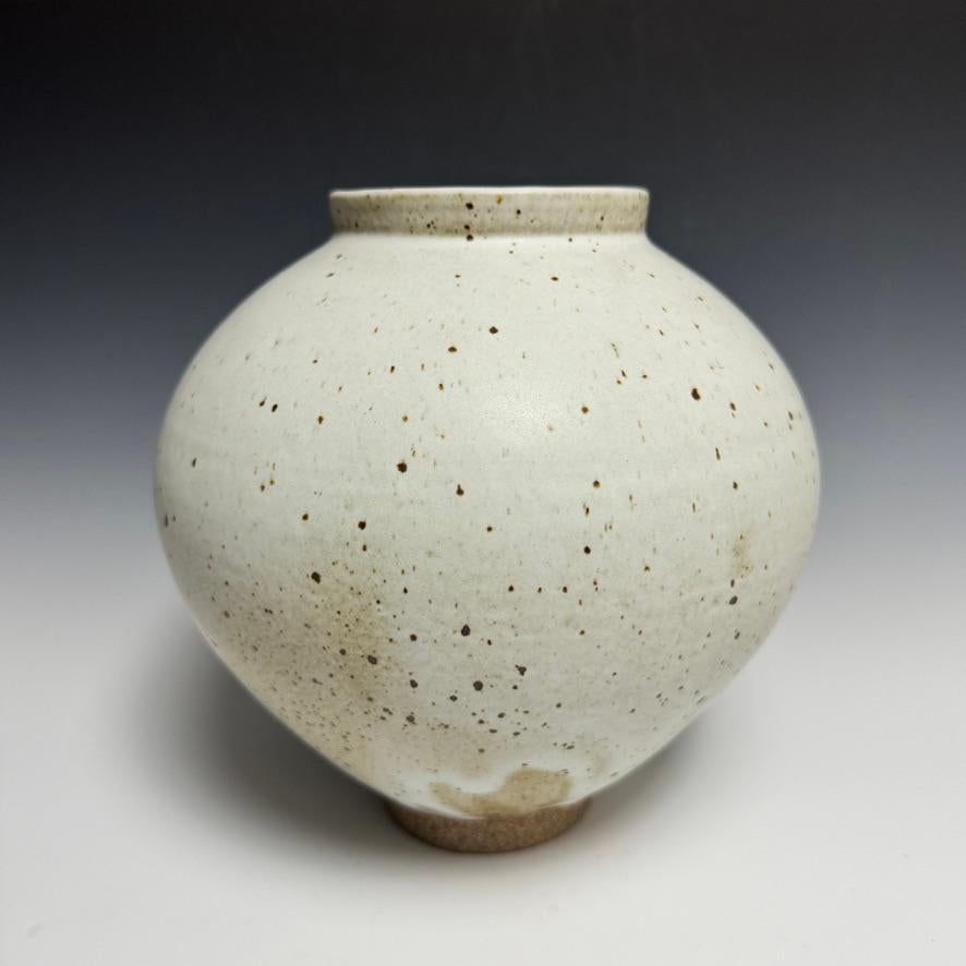 American Matte White Speckled Ceramic Moon Jar by Jason Fox For Sale