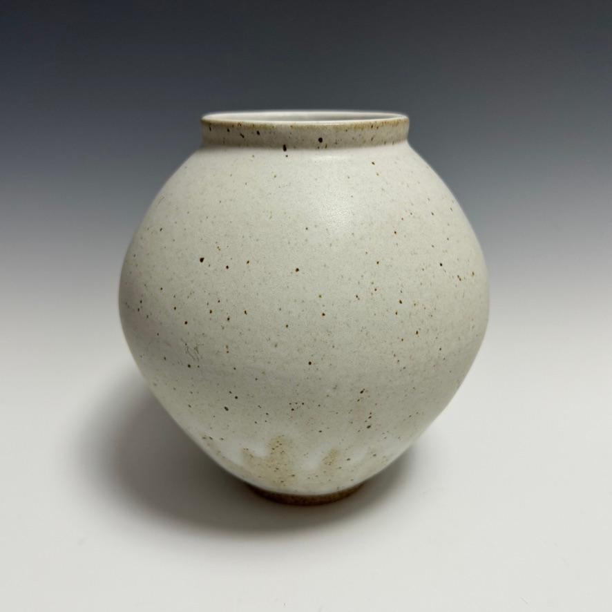 American Matte White Speckled Ceramic Moon Jar by Jason Fox For Sale