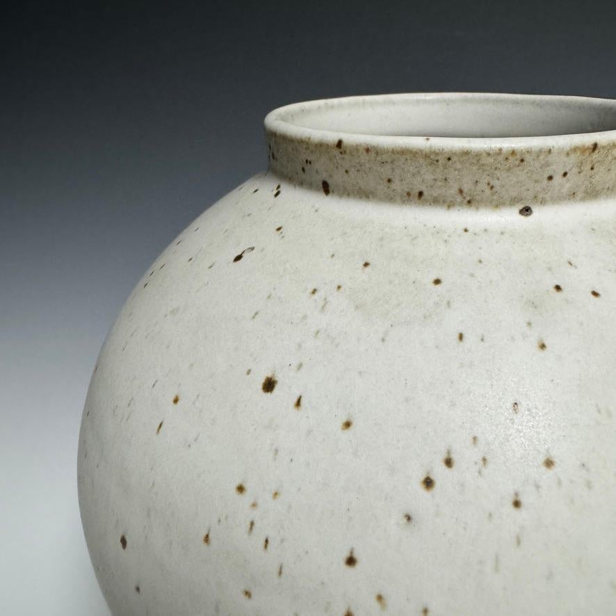 Fired Matte White Speckled Ceramic Moon Jar by Jason Fox For Sale