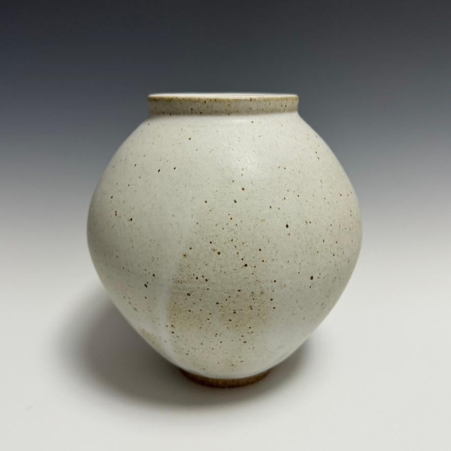 Hand-Crafted Matte White Speckled Ceramic Moon Jar by Jason Fox For Sale