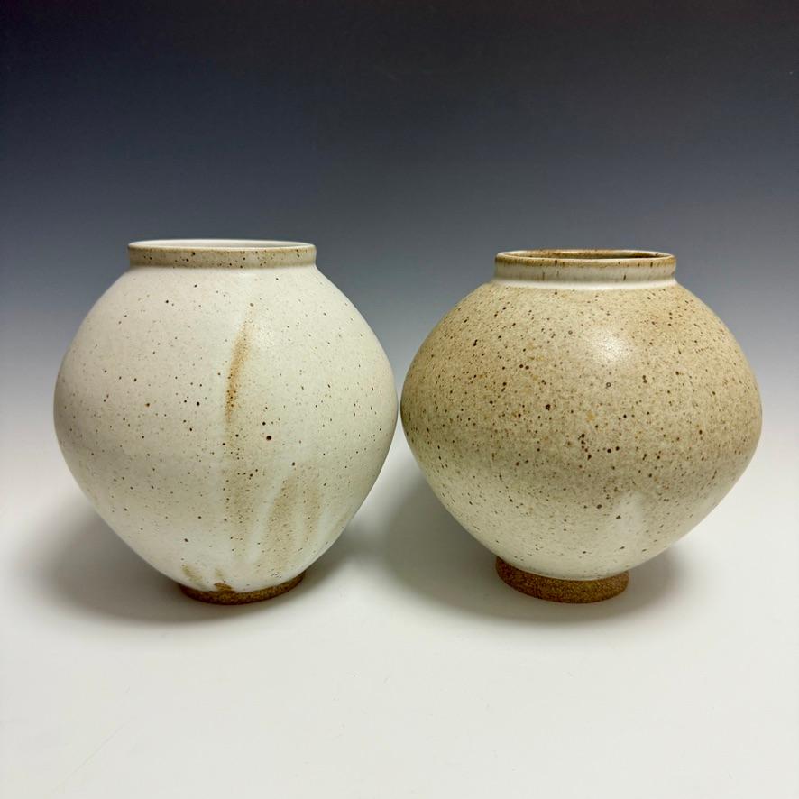 Contemporary Matte White Speckled Ceramic Moon Jar by Jason Fox For Sale