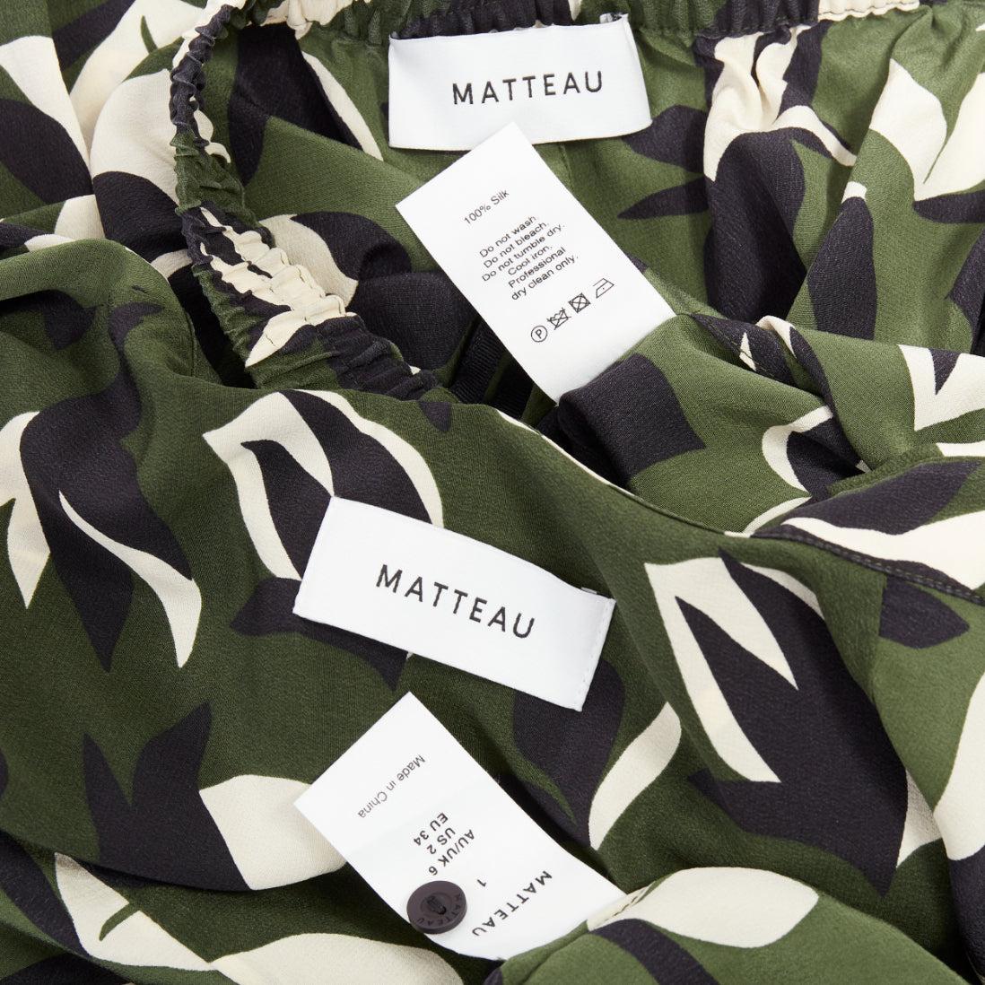 MATTEAU  100% silk  green black geometric print shirt pant set UK6 XS For Sale 5