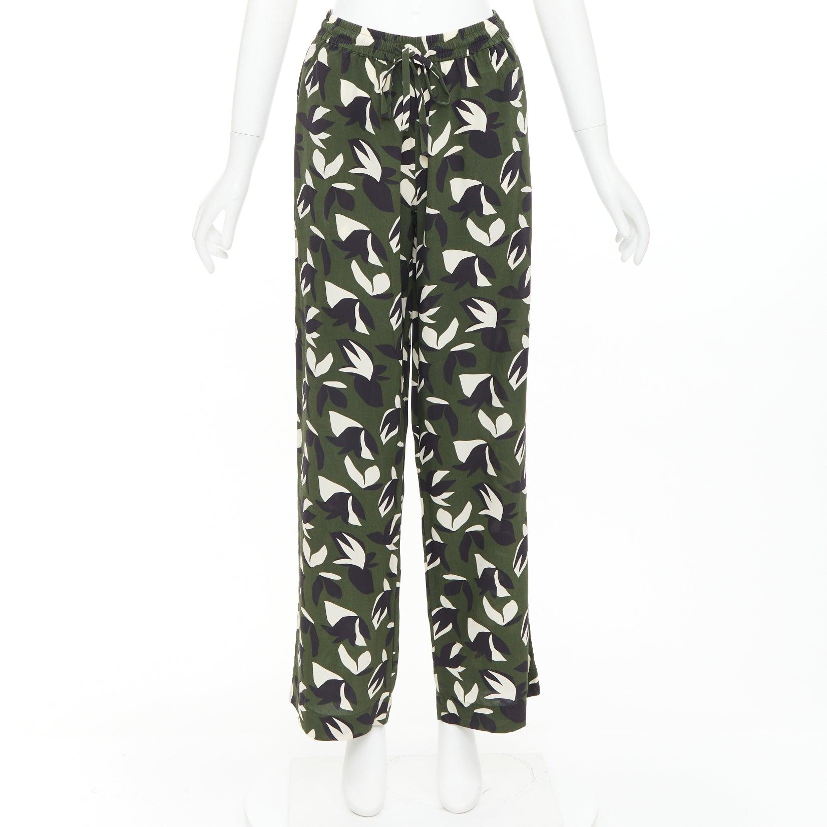 MATTEAU  100% silk  green black geometric print shirt pant set UK6 XS For Sale 2