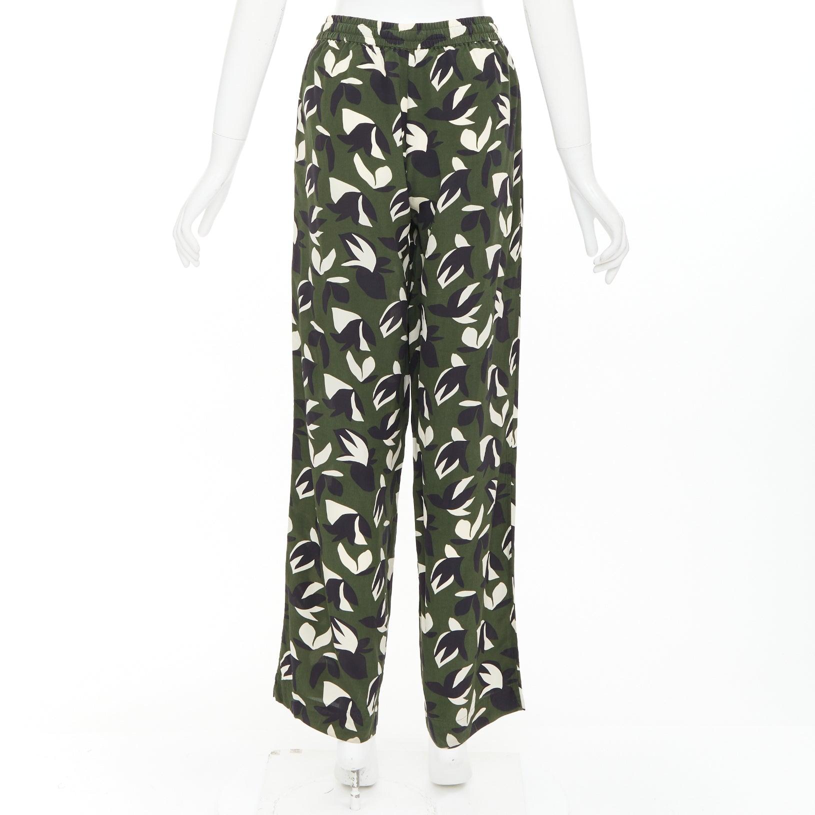 MATTEAU  100% silk  green black geometric print shirt pant set UK6 XS For Sale 3