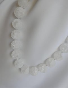 Matted Cracked Frosted Rock Crystal 925 Sterling Silver Clasp Gemstone Necklace