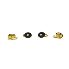 Matted Onyx and Diamond Yellow Gold Formal Dress-Stud Set