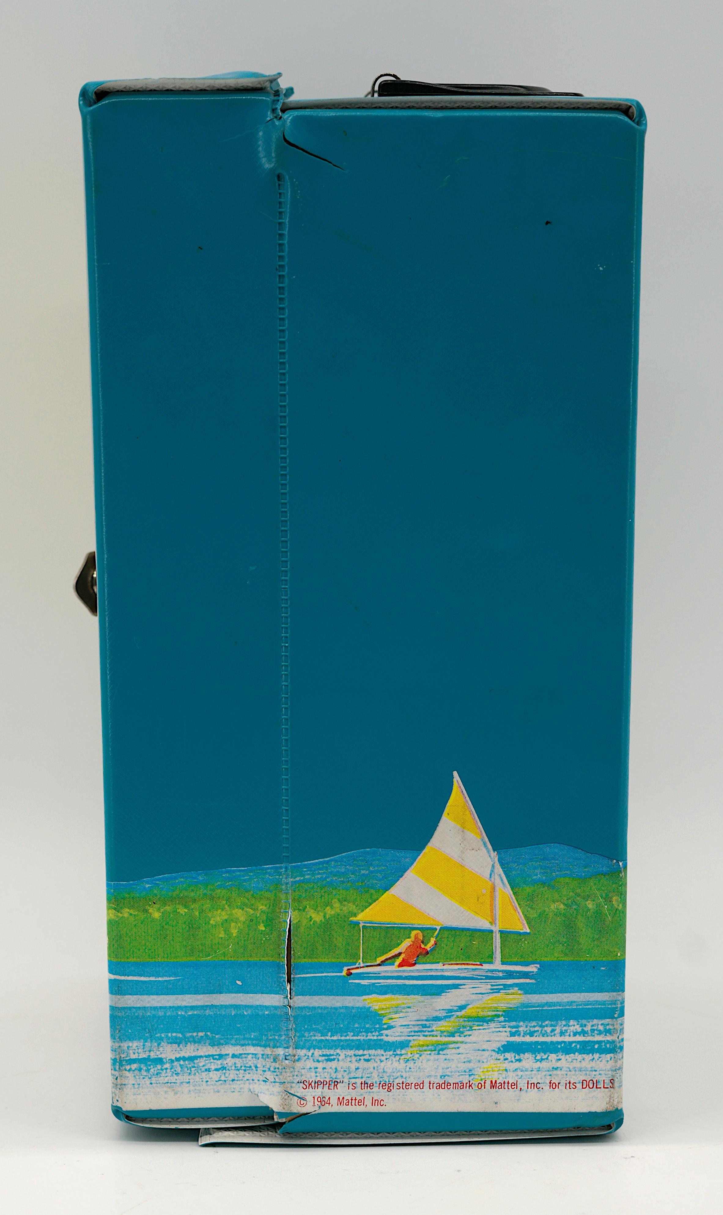 Tissu Mallette de transport Mattel pour Skipper avec poupée Skipper et tenues d'origine, Barbie 1964 en vente