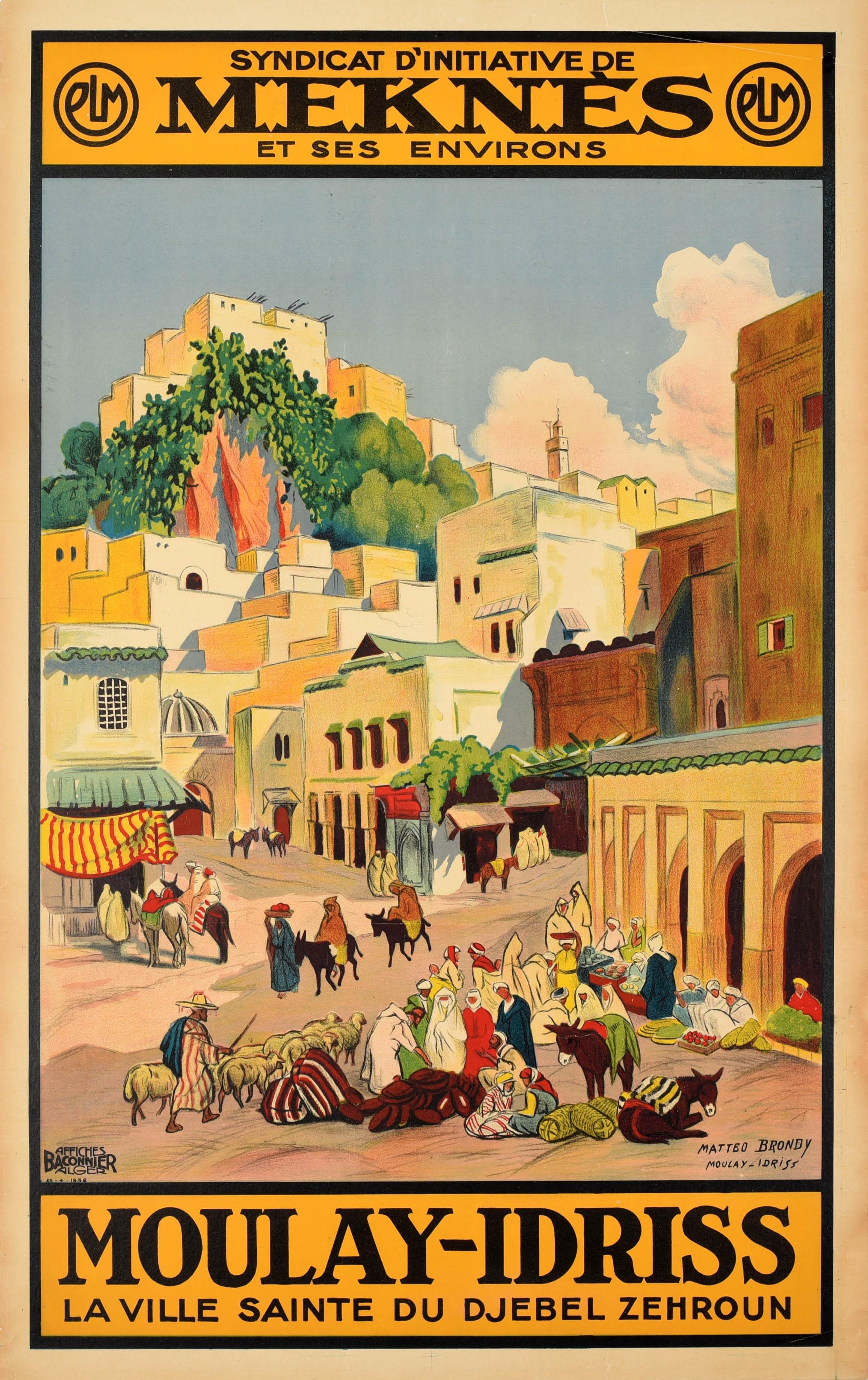 Mattéo Brondy Print - Original Vintage Travel Poster Moulay Idriss Morocco Meknes Zerhoun PLM Railway