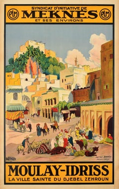 Original Vintage Travel Poster Moulay Idriss Morocco Meknes Zerhoun PLM Railway