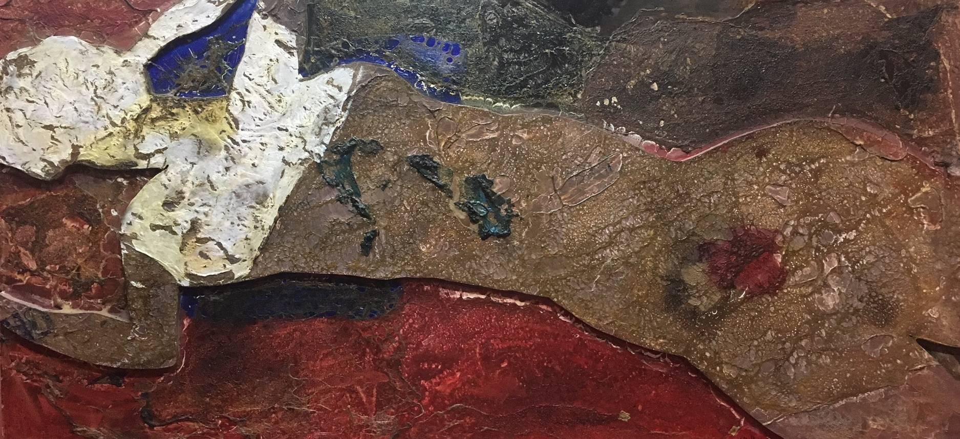 Bultrini  Original Abstract mixed media  female figure. oil and wood