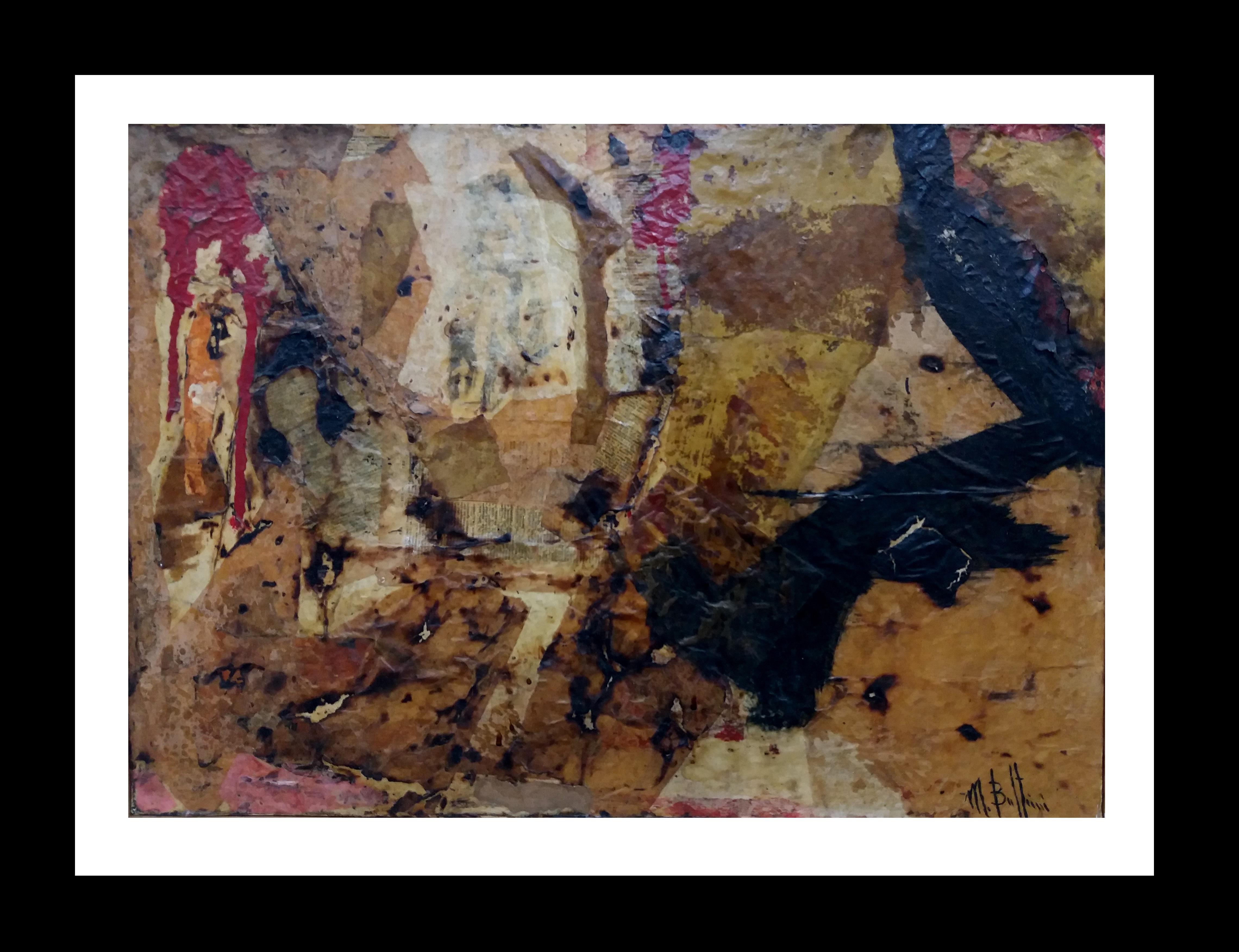 MATTEO BULTRINI Abstract Painting -  Bultrini. "GOLDEN AND BLACK" 2005 original contemporary mixed media painting