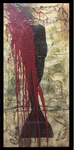 Bultrini Rojo y Negro  Dorado   acrílico abstracto de técnica mixta. Vertical